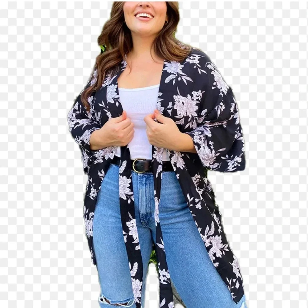 Spiritual Gangster Maya Floral Kimono Black Floral Boho One Size